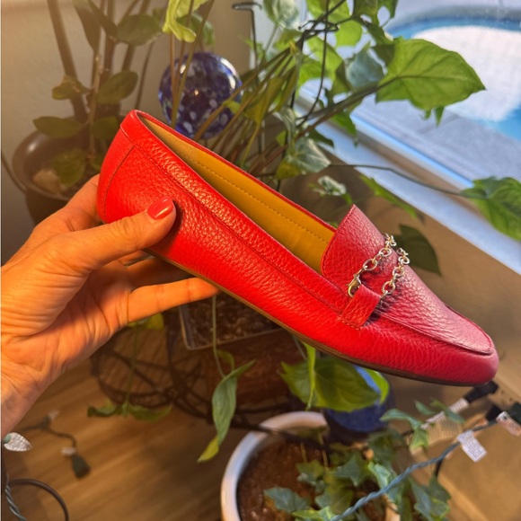 Talbots Vibrant Red Leather Loafers with Chain Detail - Picture 9 of 11